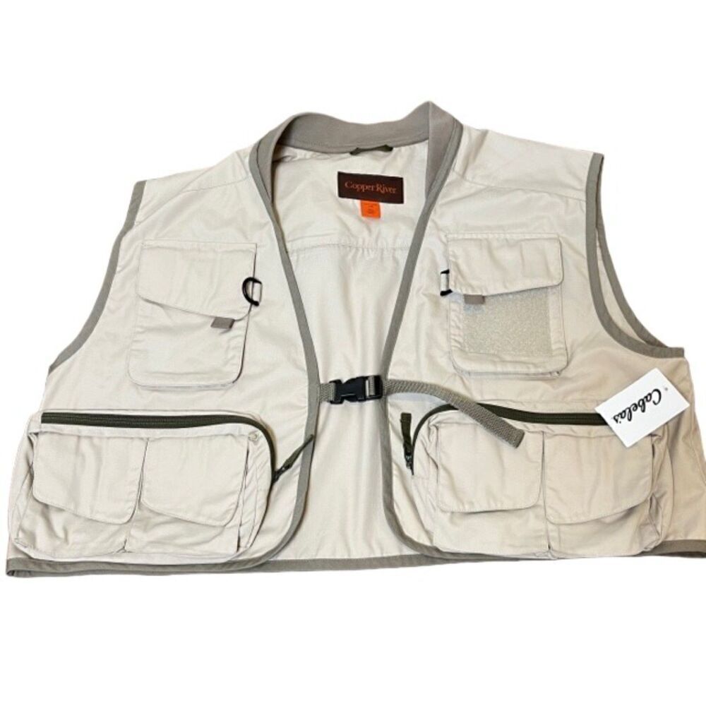 NWT Cabela's Copper River Fly‎ Fishing Vest Size Large Beige Tan